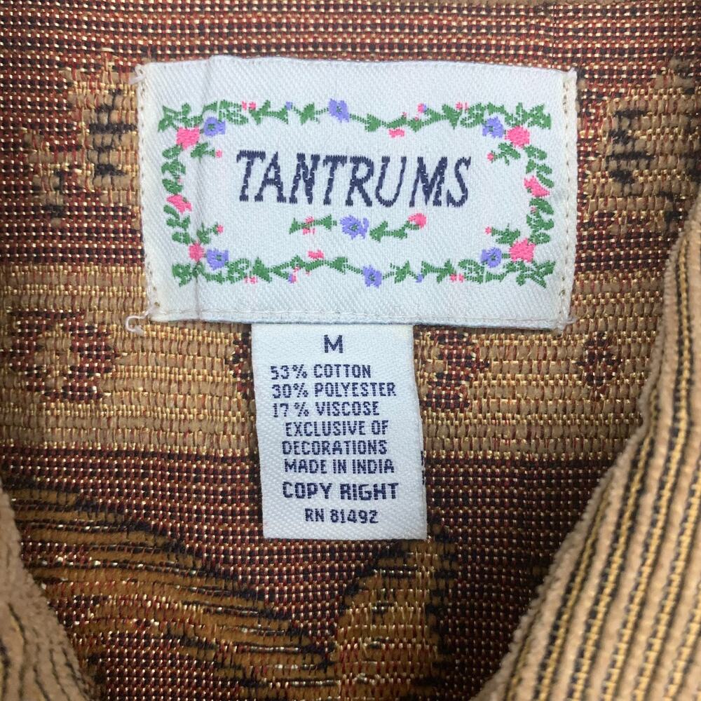 Vintage 1990s Tantrums M Brown Gold Tapestry Jacket Embroidered Beaded Pockets - Picture 3 of 8
